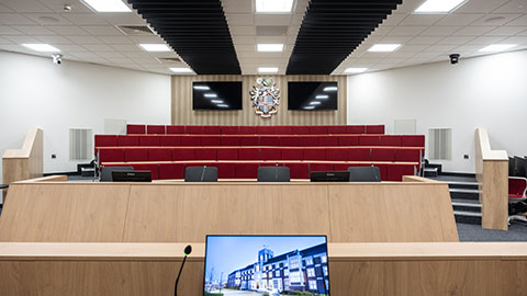 The moot courtroom in the Stewart Mason building