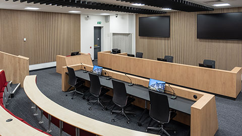 The moot courtroom in the Stewart Mason building