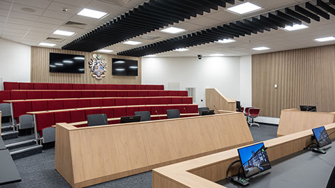The moot courtroom in the Stewart Mason building