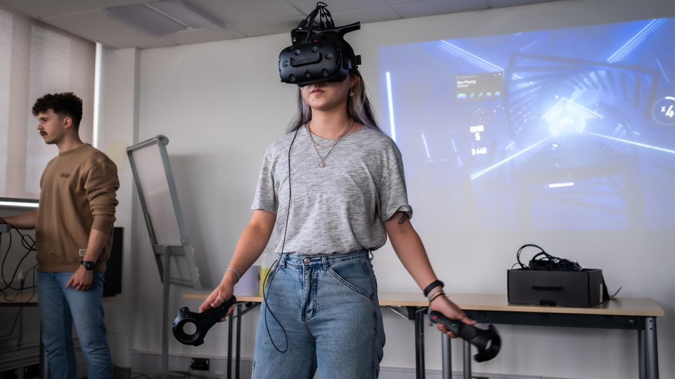 A female student using a vr headset