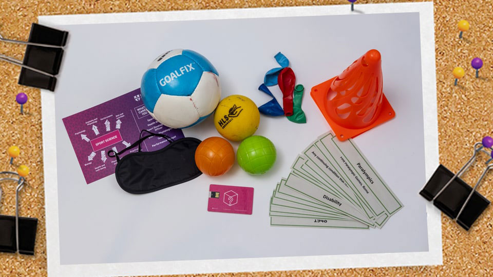 A picture of various sport equipment.