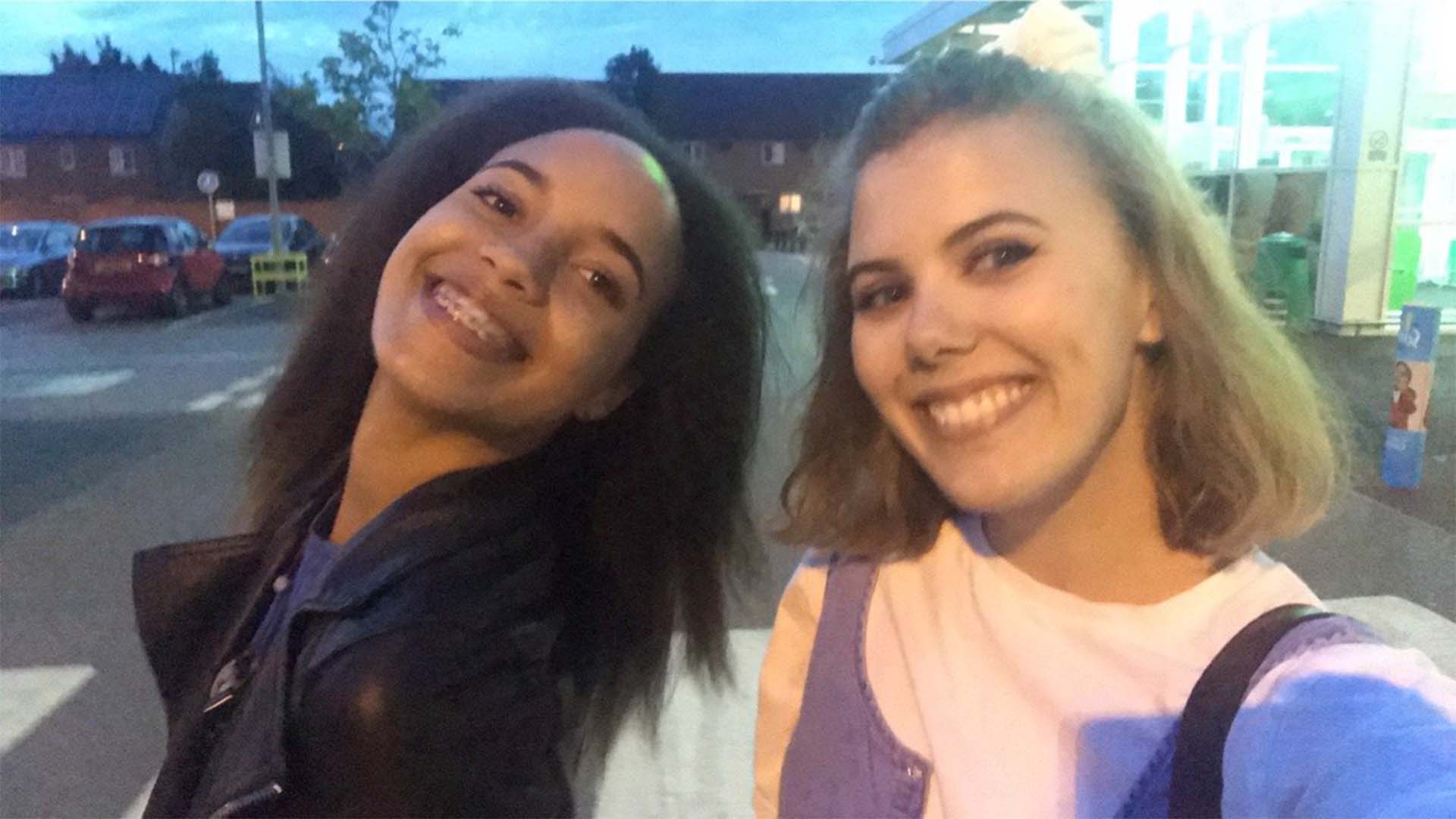 Caroline and her friend at ASDA the day before A-Level results. 