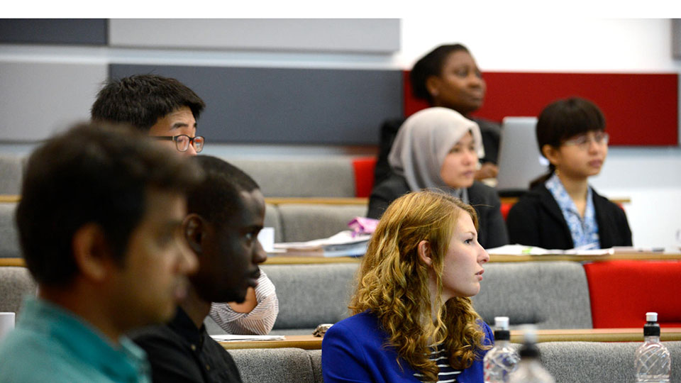Students studying in a lecture theatre at Loughborough University