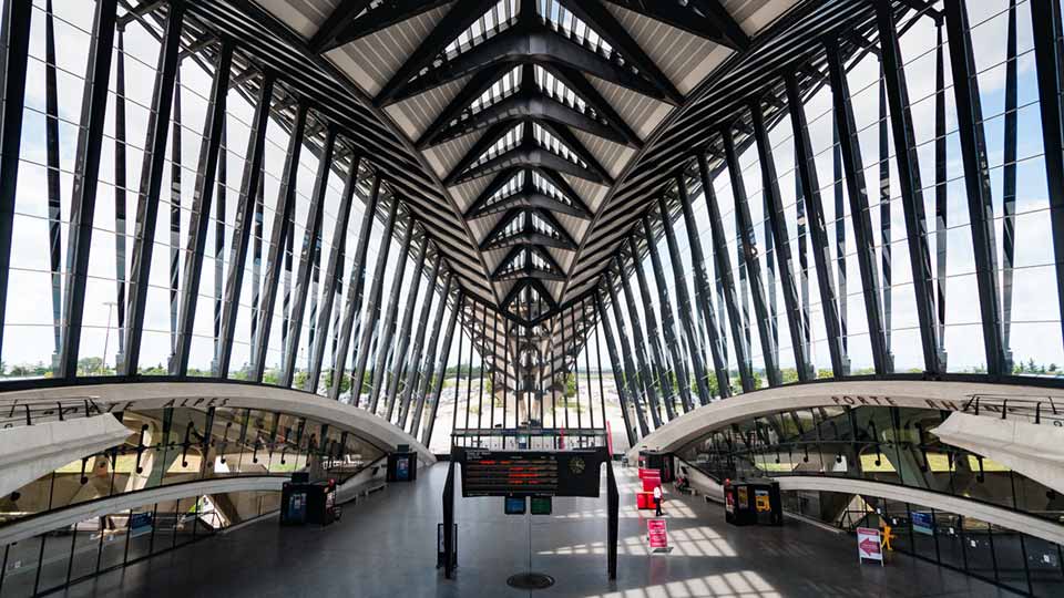 Architectural roof viewed from inside Lyon railway station