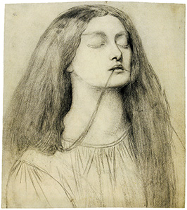 An illustration of Elizabeth Siddal with her eyes closed