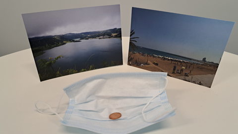 A mask with a penny inside it