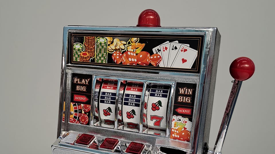 A brightly coloured vintage gambling machine