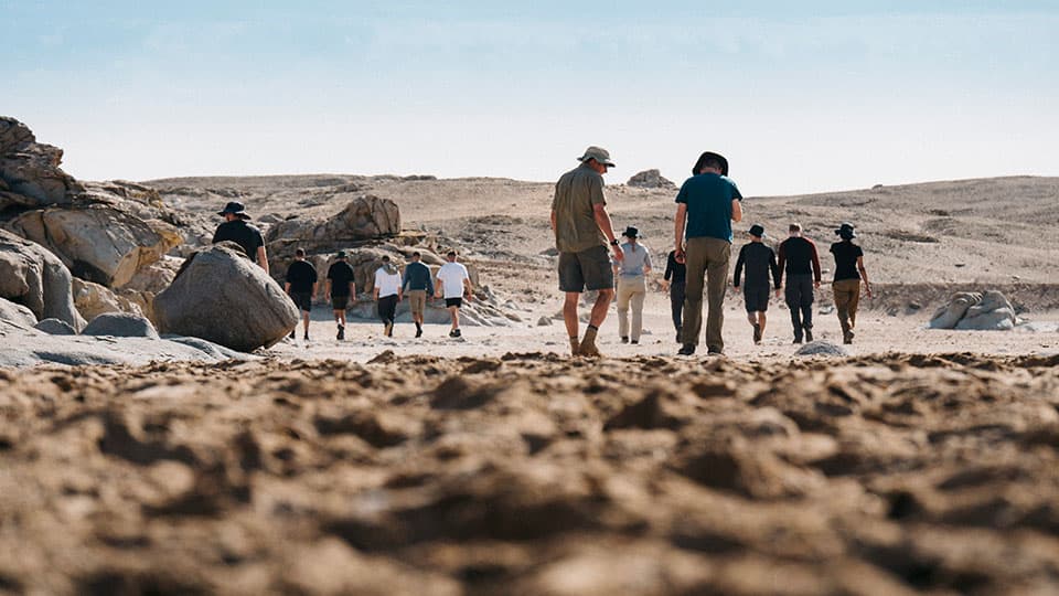people in a rocky landscape in Namibia