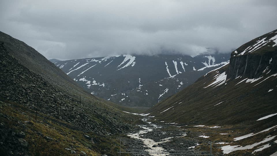mountains in Sweden on a foggy day