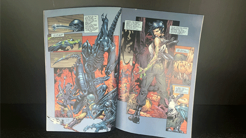 Pages from a graphic sci-fi comic