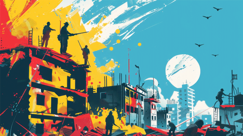 A colour graphic showing buildings