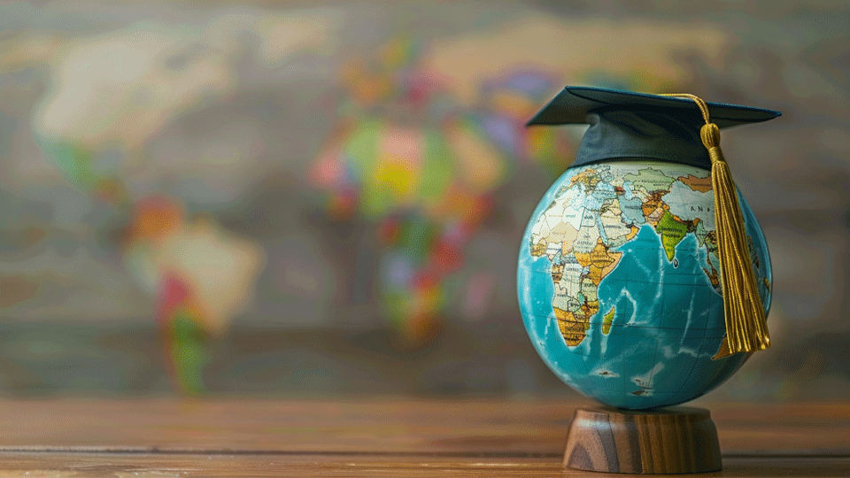 a globe with a mortar board on top