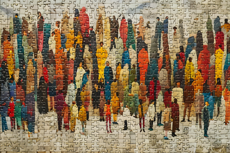 Vibrant Mosaic of Diverse Figures Symbolizing the Unity and Harmony of a Thriving Community