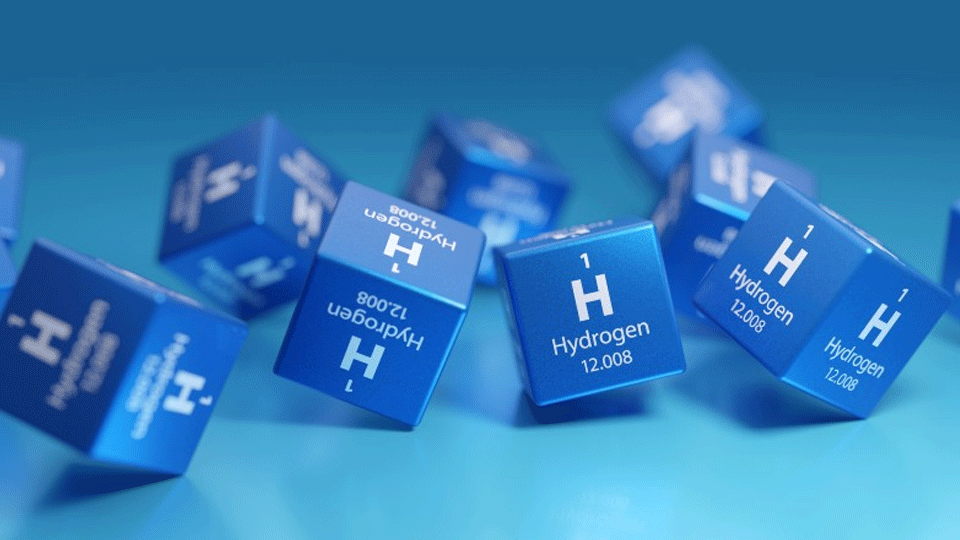 Blue cubes with the hydrogen cubes written on