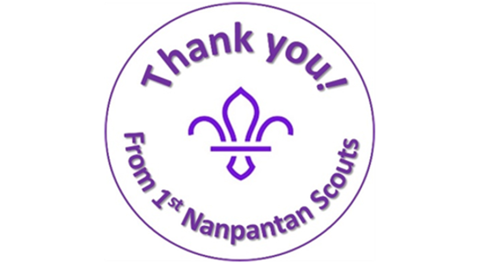 The 1st Nanpantan Scouts logo alongside 'thankyou!'