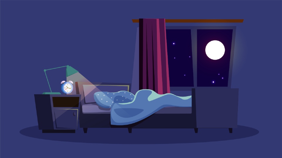 Illustration of a blue empty bedroom