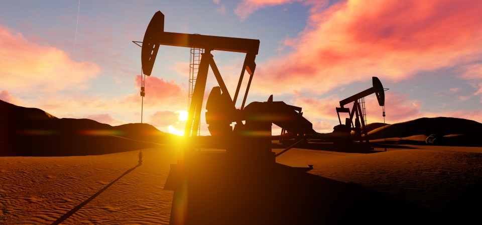 oil extraction with lovely sunset