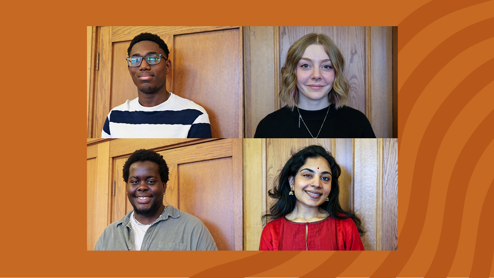 A collage of the four art scholars headshots, with an orange background.