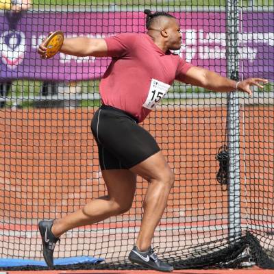 discus athlete Lawrence Okoye in action