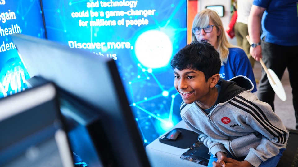 A boy takes part in an interactive rehabilitation game