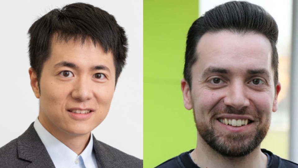 Headshots of new Lboro UK Young Academy members Dr Haitao He and Dr David Maidment