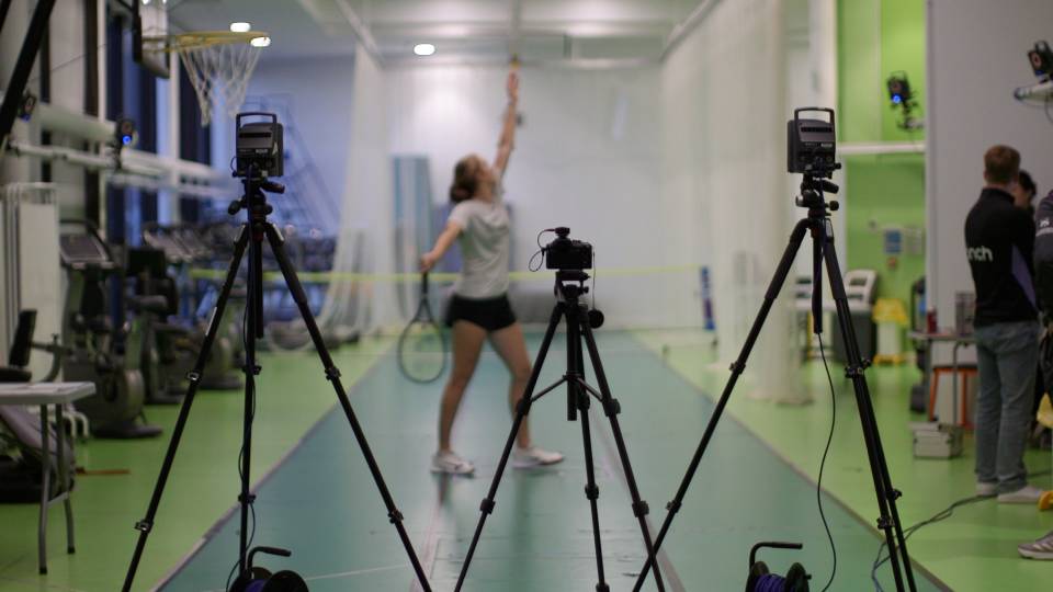 a close up of cameras in place to capture a tennis player's serve
