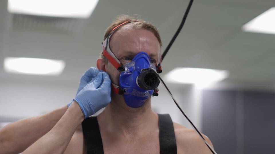 athlete richard whitehead in a mask