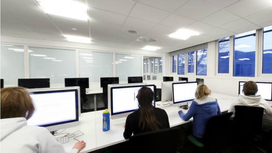 a computer lab in the Haslegrave building