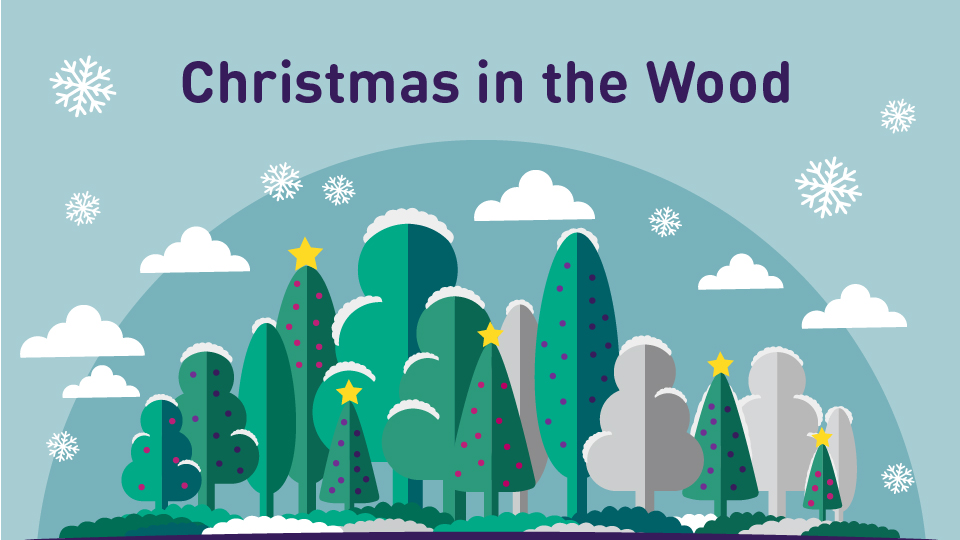 Graphic of snowy trees with 