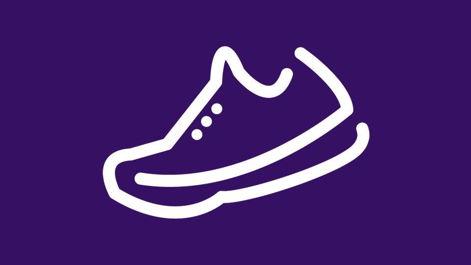 Purple background with white icon outline of a trainer