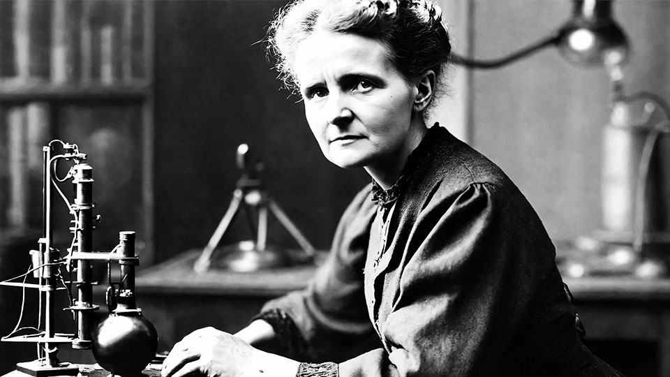 A photo of Marie Curie in a laboratory