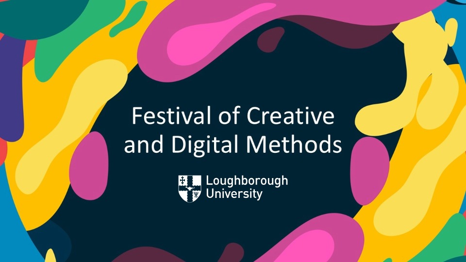 Colourful swirls around text reading 'Festival of Creative and Digital Methods. Loughborough University'.