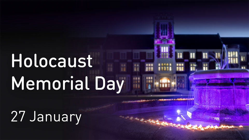 Hazlerigg fountain lit up in purple.