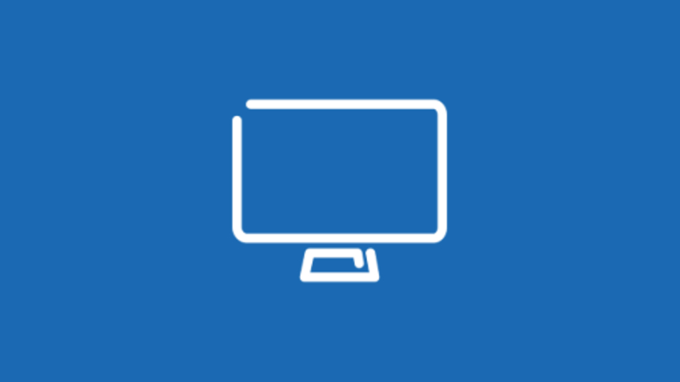 Icon of a computer monitor on a blue background.