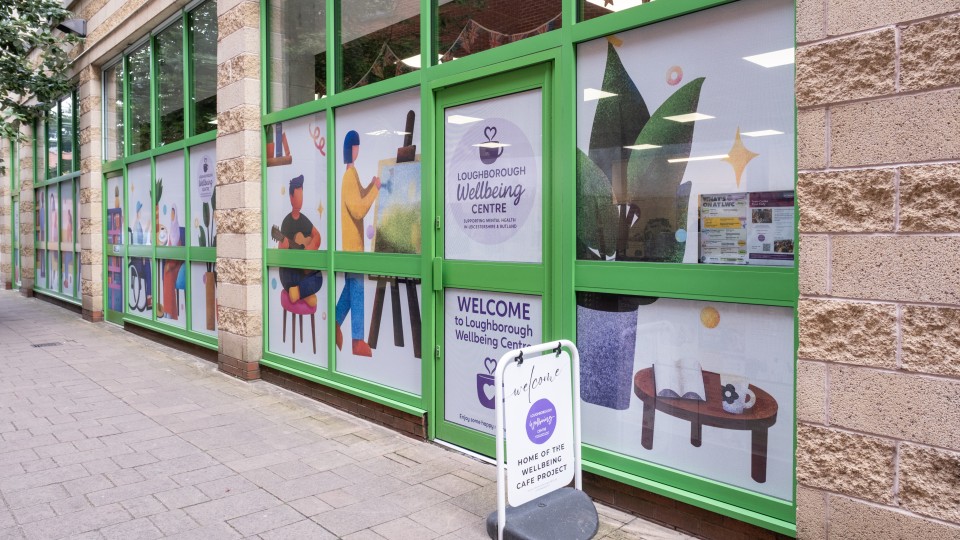The new mural design displayed on the windows of the Loughborough Wellbeing Centre.